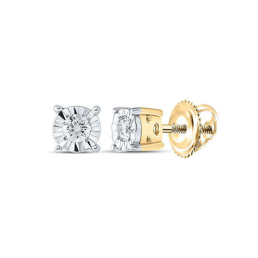 10k Yellow Gold Round Diamond Solitaire Stud Earrings 1/10 Cttw