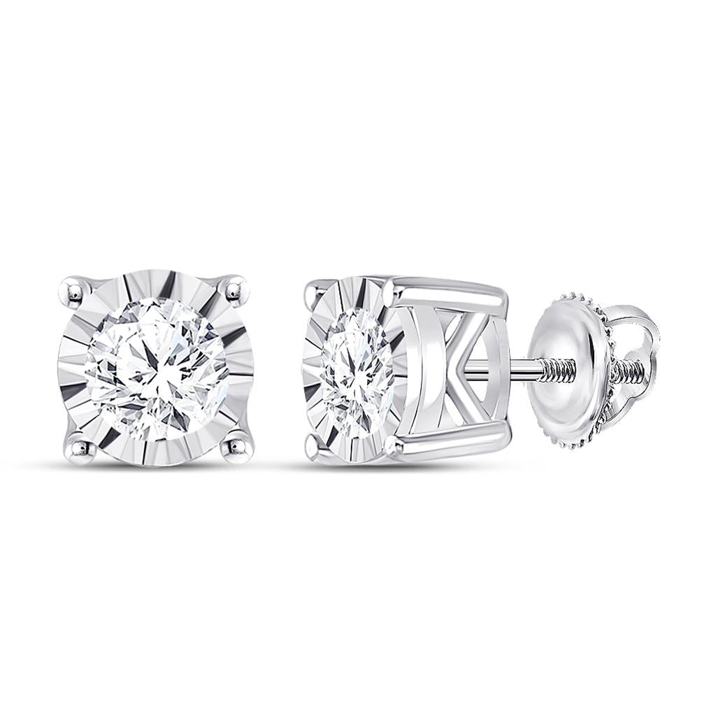 14k White Gold Round Diamond Solitaire Stud Earrings 1/2 Cttw