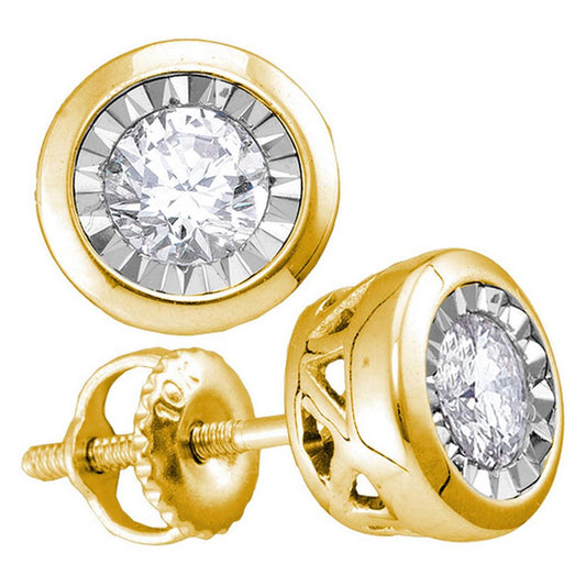 10k Yellow Gold Round Diamond Solitaire Stud Earrings 1/4 Cttw