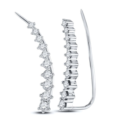 14k White Gold Round Diamond Graduated Journey Climber Earrings 3/4 Cttw