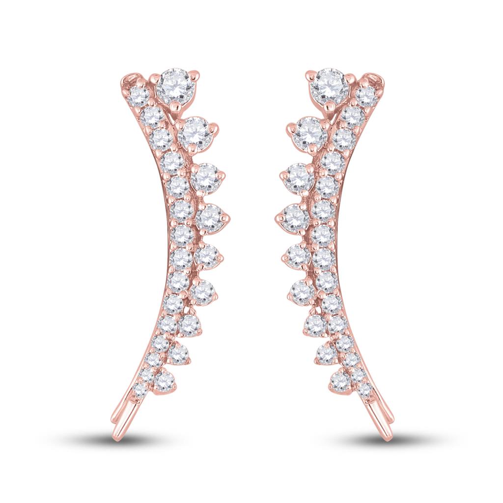 10k Yellow Gold Round Diamond Climber Earrings 1 Cttw