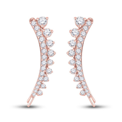 10k Yellow Gold Round Diamond Climber Earrings 1 Cttw