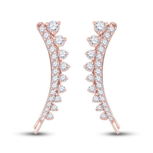 10k Yellow Gold Round Diamond Climber Earrings 1 Cttw