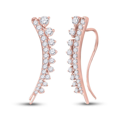 10k Yellow Gold Round Diamond Climber Earrings 1 Cttw