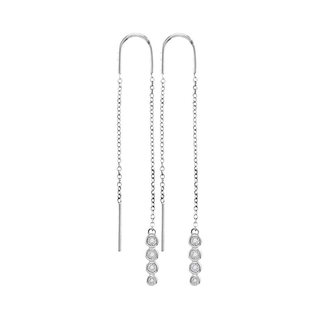 14k White Gold Round Bezel-set Diamond Dangle Threader Earrings 1/12 Cttw