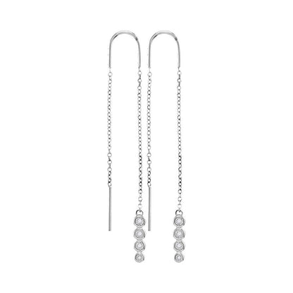 14k White Gold Round Bezel-set Diamond Dangle Threader Earrings 1/12 Cttw