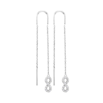 14k White Gold Round Diamond Infinity Threader Earrings 1/6 Cttw