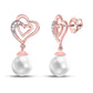 10k Rose Gold Round Diamond Pearl Heart Dangle Earrings 1/20 Cttw