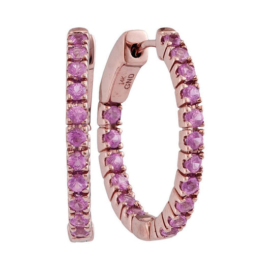 14k Rose Gold Round Pink Sapphire Hoop Earrings 1-1/4 Cttw