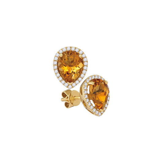 14k Yellow Gold Pear Citrine Solitaire Diamond Frame Earrings 1-1/2 Cttw