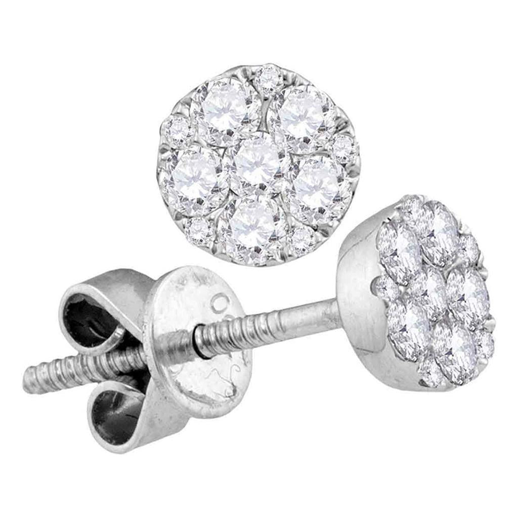 18k White Gold Round Diamond Circle Cluster Dangle Earrings 1-1/2 Cttw