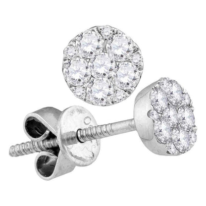 18k White Gold Round Diamond Circle Cluster Dangle Earrings 1-1/2 Cttw