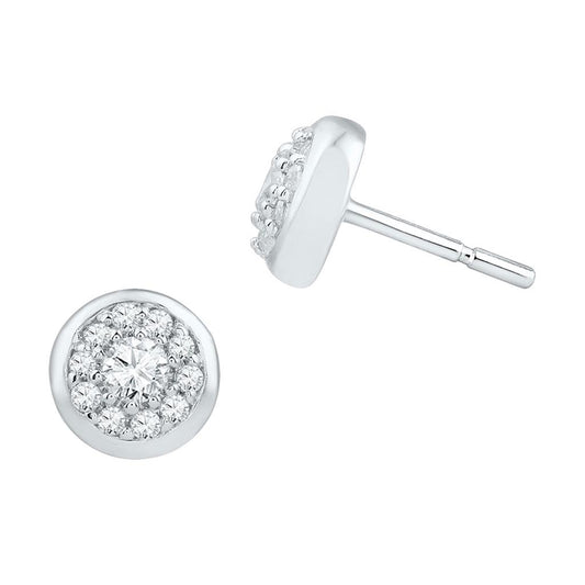 14k White Gold Round Diamond Cluster Earrings 3/8 Cttw