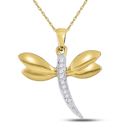 10k Yellow Gold Diamond-accented Dragonfly Winged Insect Charm Pendant .03 Cttw