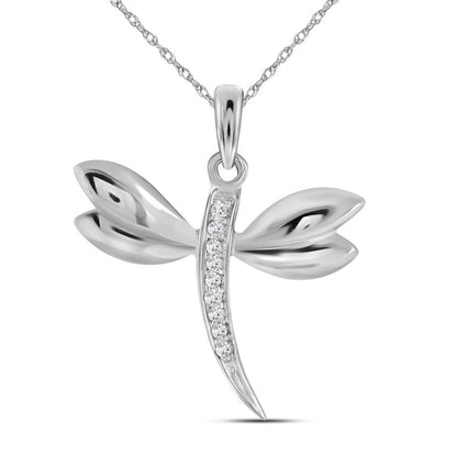 14k White Gold Round Diamond Butterfly Bug Winged Pendant .03 Cttw