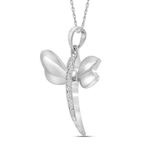 14k White Gold Round Diamond Butterfly Bug Winged Pendant .03 Cttw