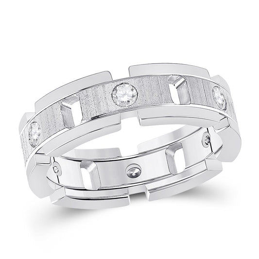 14k White Gold Round Diamond Wedding Link Band Ring 1/2 Cttw