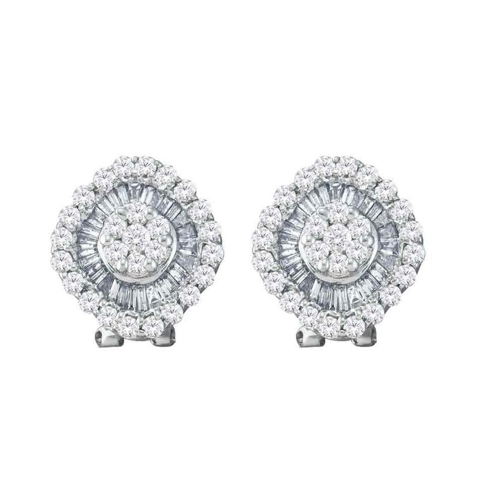 14k White Gold Round Diamond Square Cluster French-clip Earrings 1-1/2 Cttw