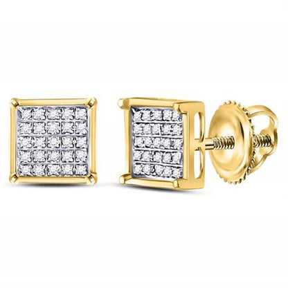 14k Yellow Gold Round Diamond Square Cluster Earrings 1/6 Cttw