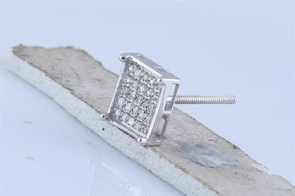 14k White Gold Round Diamond Square Cluster Earrings 1/6 Cttw