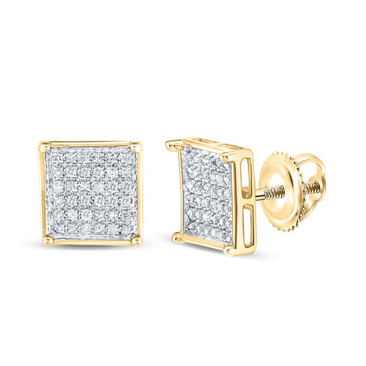 14k Yellow Gold Round Diamond Square Cluster Earrings 1/4 Cttw