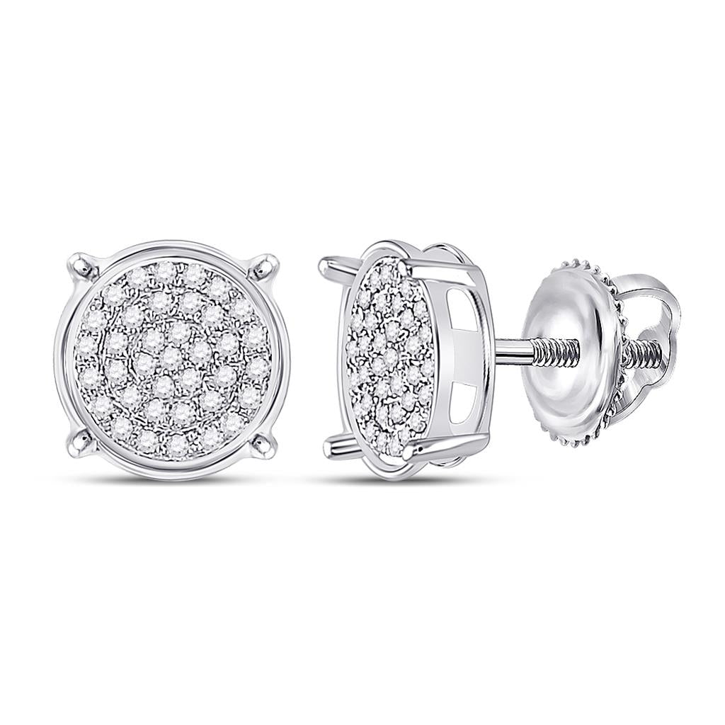 14k White Gold Round Diamond Cluster Earrings 1/8 Cttw