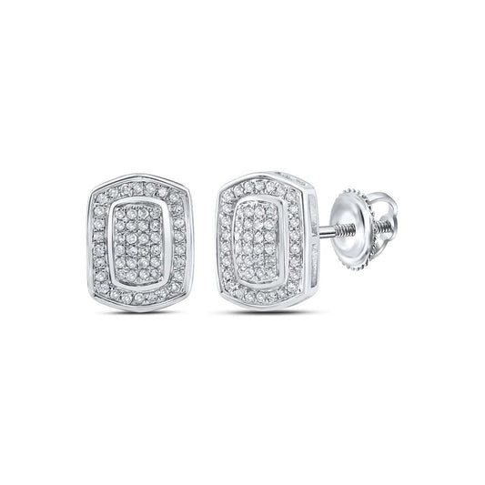 14k White Gold Round Diamond Cluster Earrings 1/4 Cttw