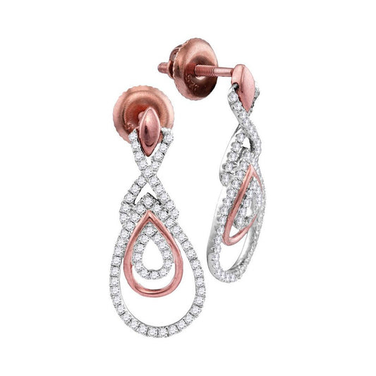 10k Rose Gold Round Diamond Teardrop Dangle Earrings 3/8 Cttw