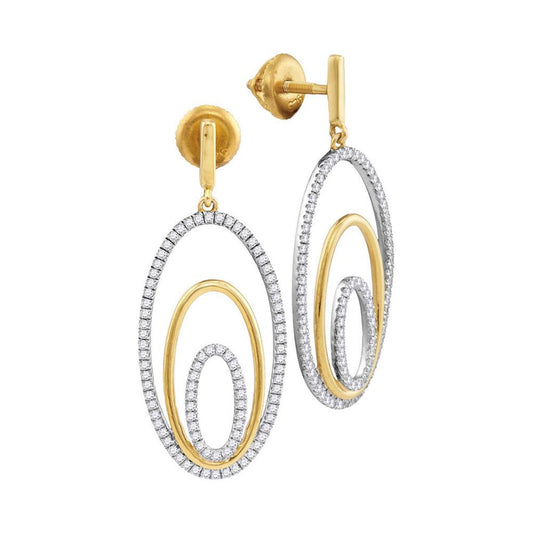 10k Two-tone Gold Round Diamond Oval Dangle Earrings 1/2 Cttw