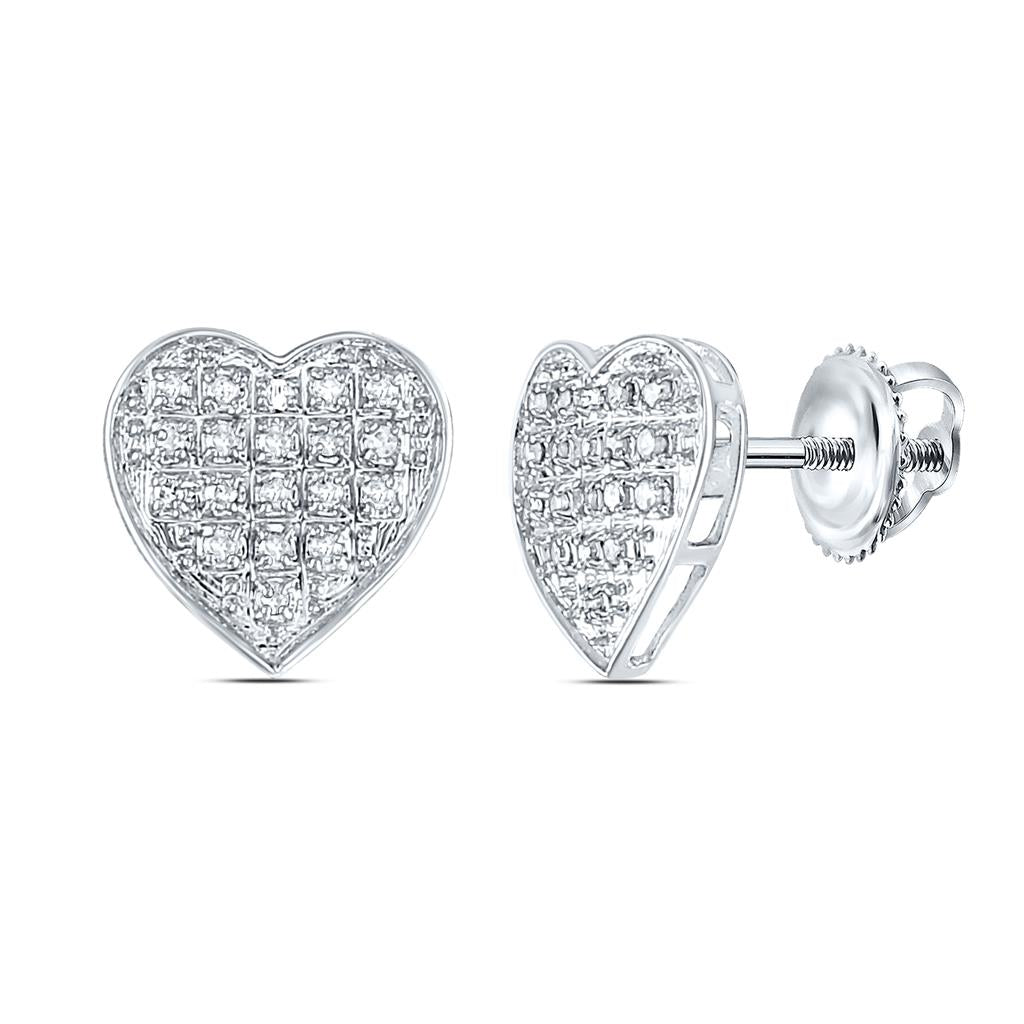 14k White Gold Round Diamond Cluster Earrings 1/10 Cttw