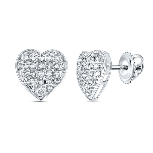 14k White Gold Round Diamond Cluster Earrings 1/10 Cttw