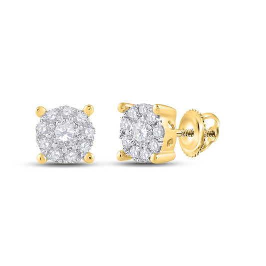 14k Yellow Gold Round Diamond Cluster Earrings 1/3 Cttw
