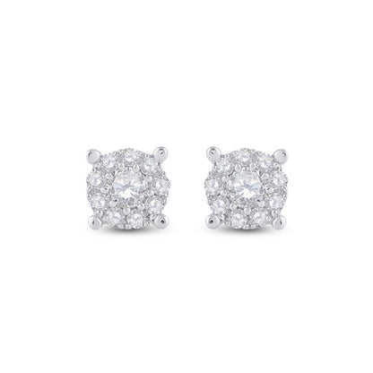 14k White Gold Round Diamond Solitaire Cluster Stud Earrings 1/3 Cttw