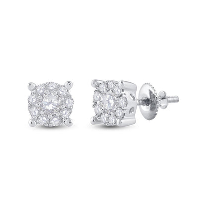 14k White Gold Round Diamond Solitaire Cluster Stud Earrings 1/3 Cttw