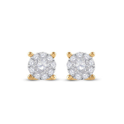 14k Yellow Gold Round Diamond Cluster Earrings 1/2 Cttw