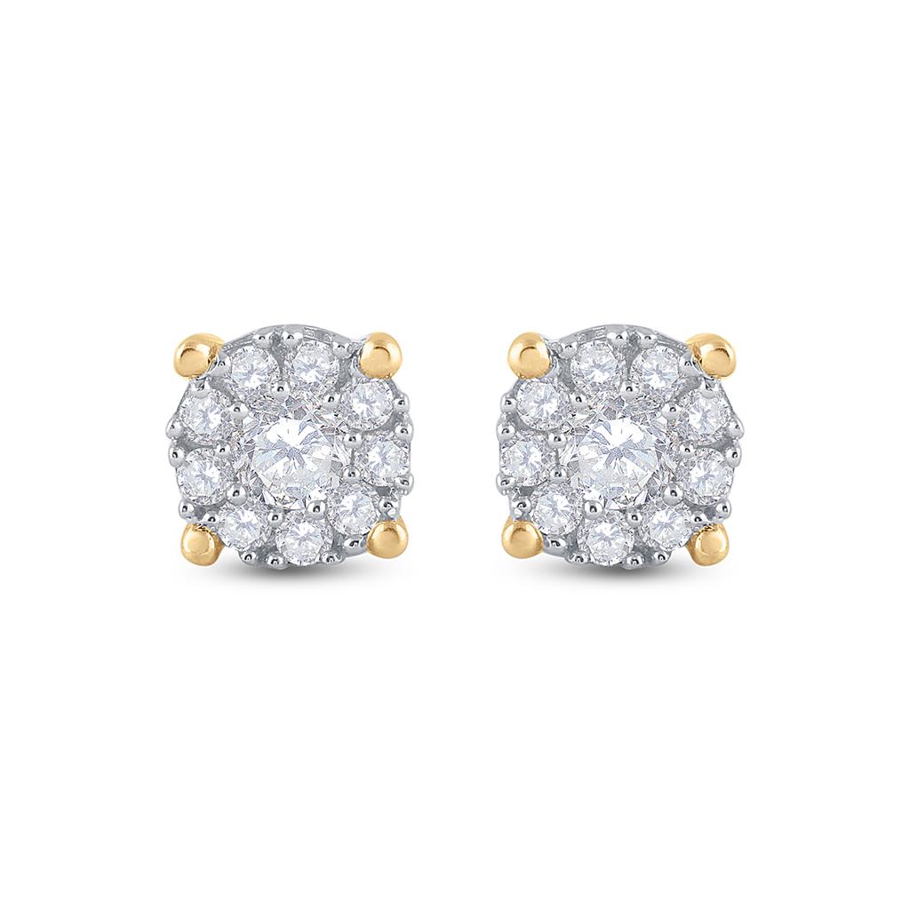 14k Yellow Gold Round Diamond Halo Earrings 3/4 Cttw