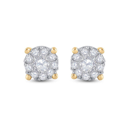 14k Yellow Gold Round Diamond Halo Earrings 3/4 Cttw
