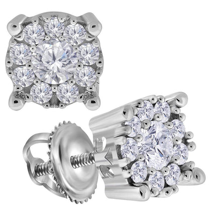14k White Gold Round Diamond Halo Earrings 3/4 Cttw