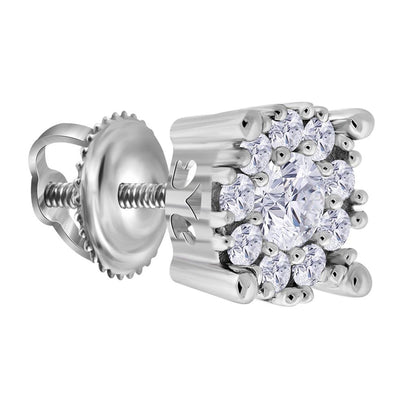 14k White Gold Round Diamond Halo Earrings 3/4 Cttw