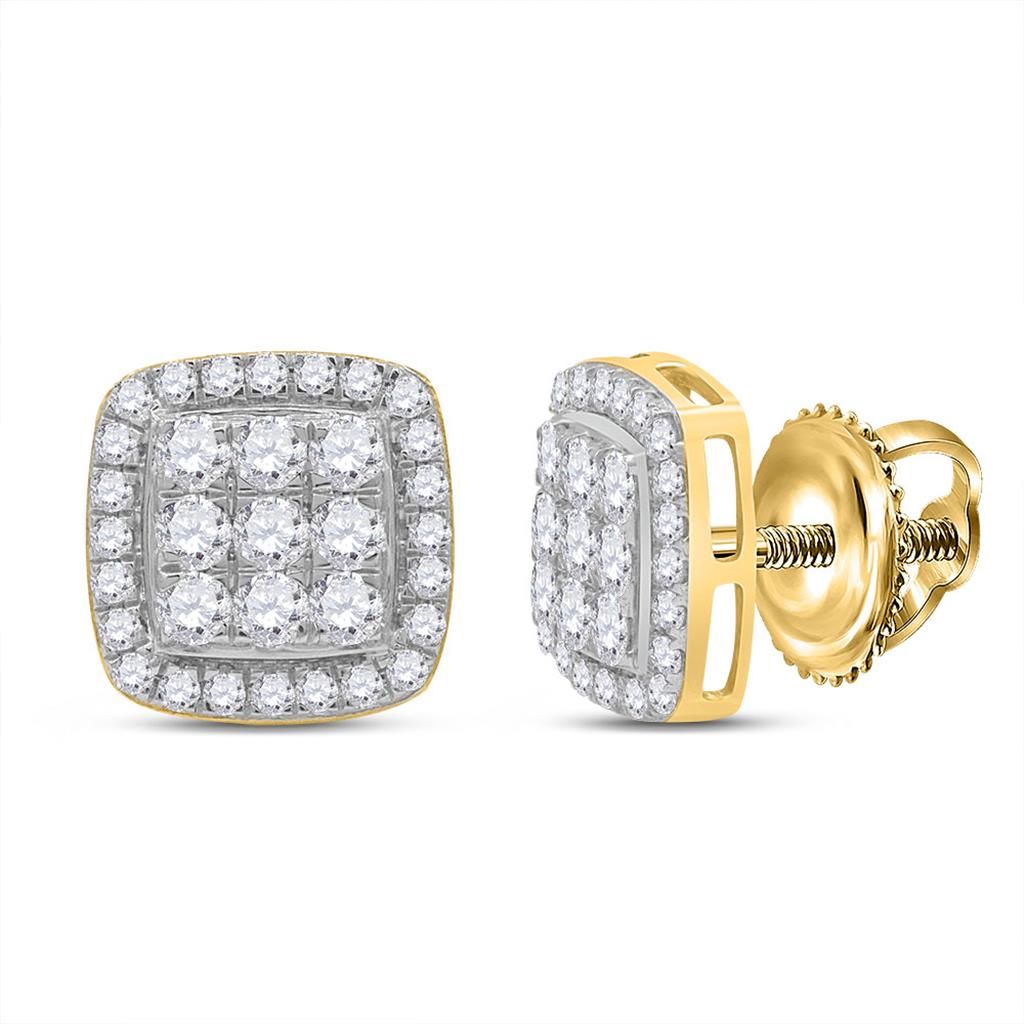 10k Yellow Gold Round Diamond Square Earrings 1 Cttw