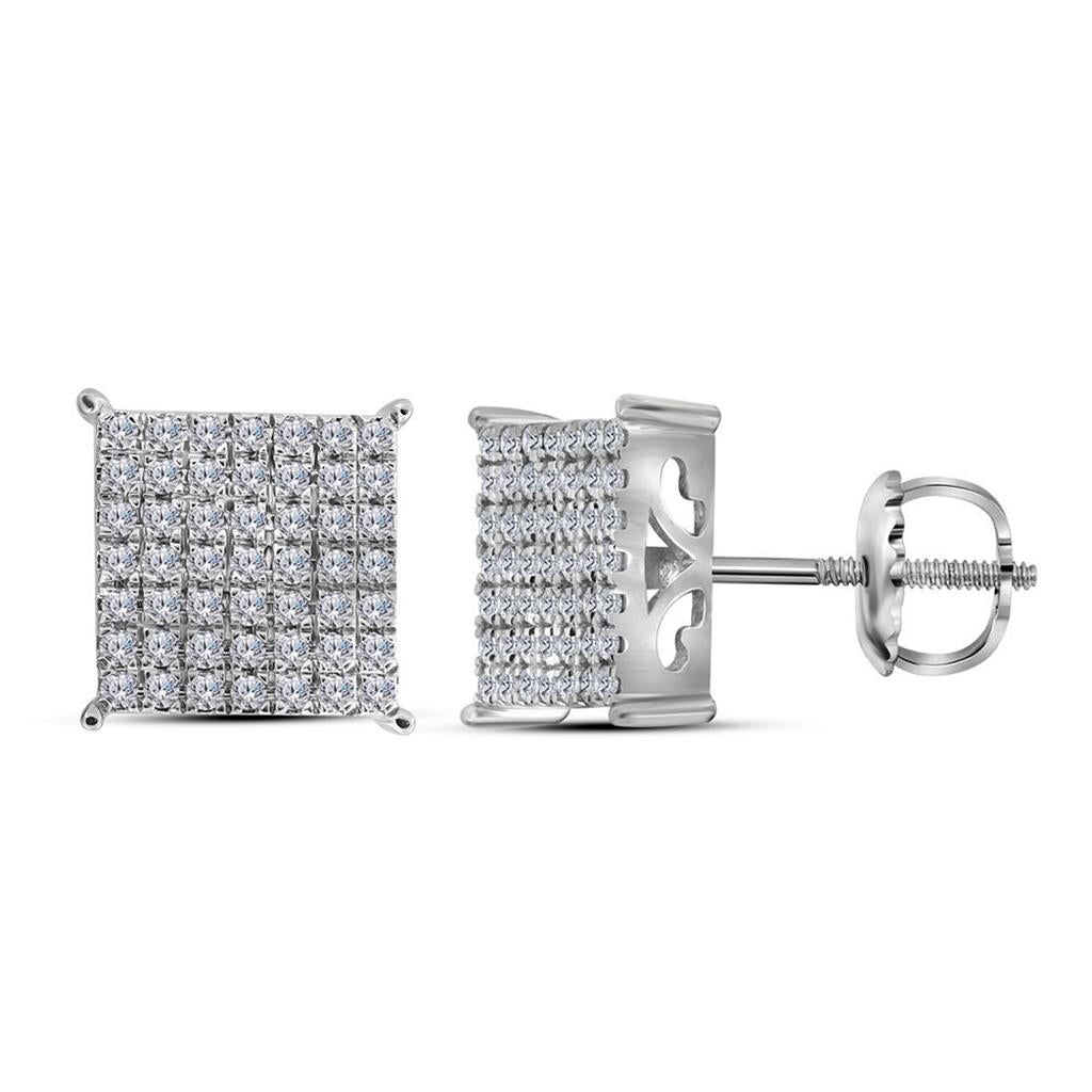 14kt White Gold Round Diamond Cindys Dream Square Cluster Stud Earrings 3/4 Cttw
