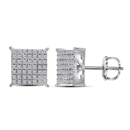 14kt White Gold Round Diamond Cindys Dream Square Cluster Stud Earrings 3/4 Cttw