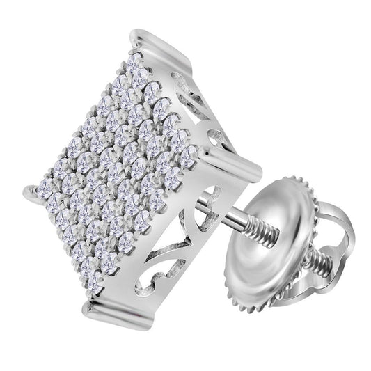14kt White Gold Round Diamond Cindys Dream Square Cluster Stud Earrings 3/4 Cttw