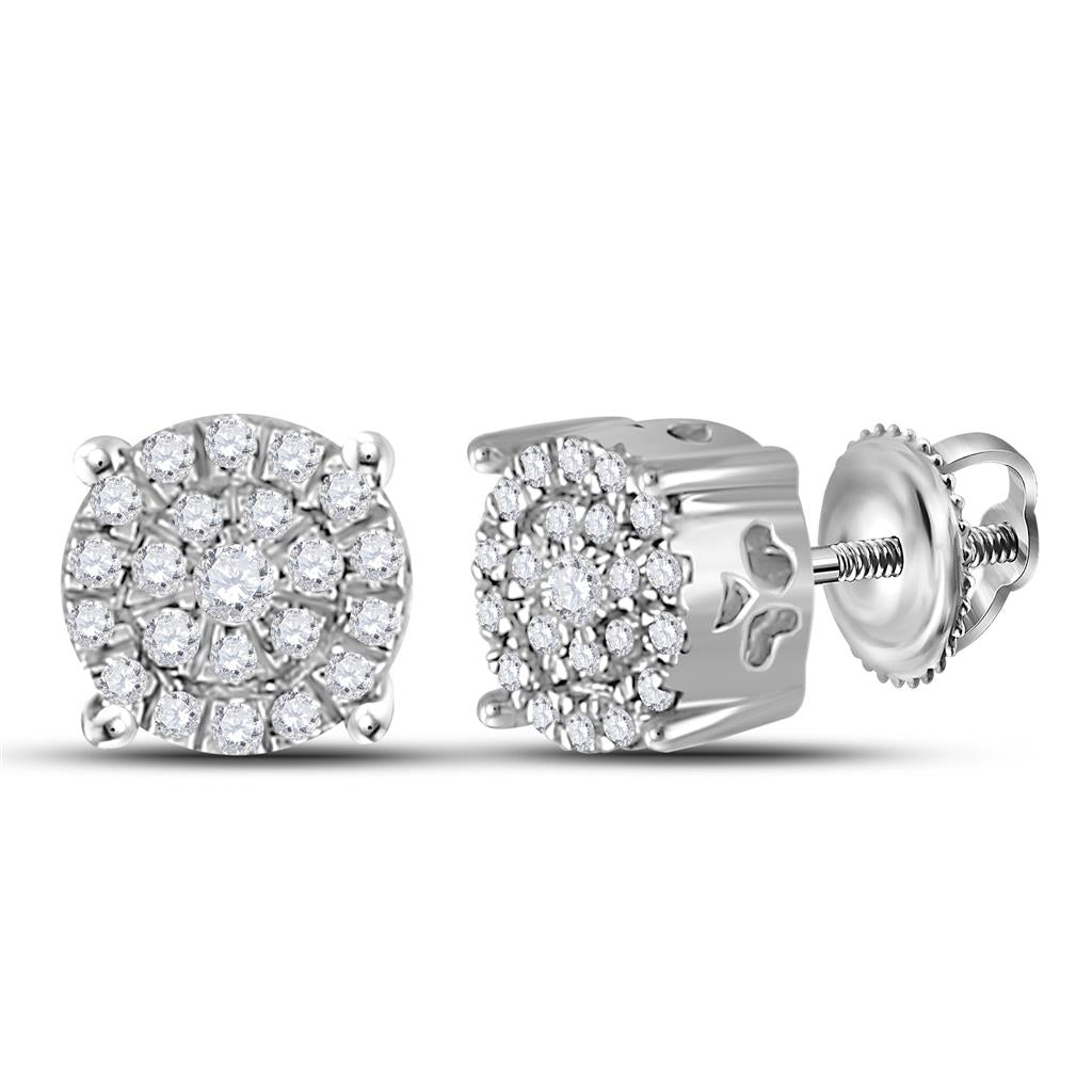 14k White Gold Round Diamond Cindys Dream Cluster Earrings 1/8 Cttw