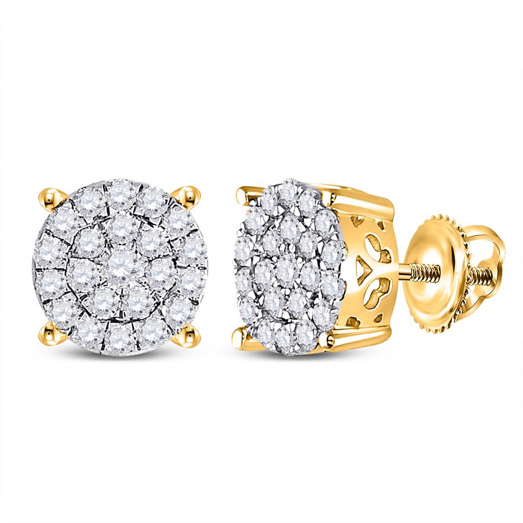 14k Yellow Gold Round Diamond Cluster Earrings 1 Cttw