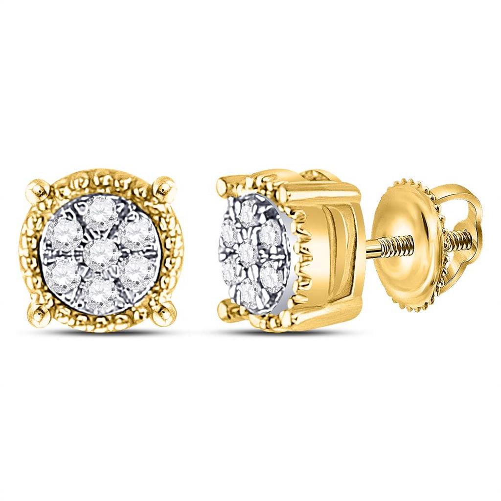 10k Yellow Gold Round Diamond Flower Cluster Earrings 1/10 Cttw