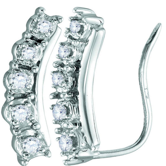 14k White Gold Round Diamond Journey Climber Earrings 1/6 Cttw