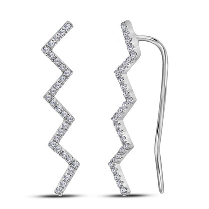 14k White Gold Round Diamond Zig Zag Climber Earrings 1/6 Cttw