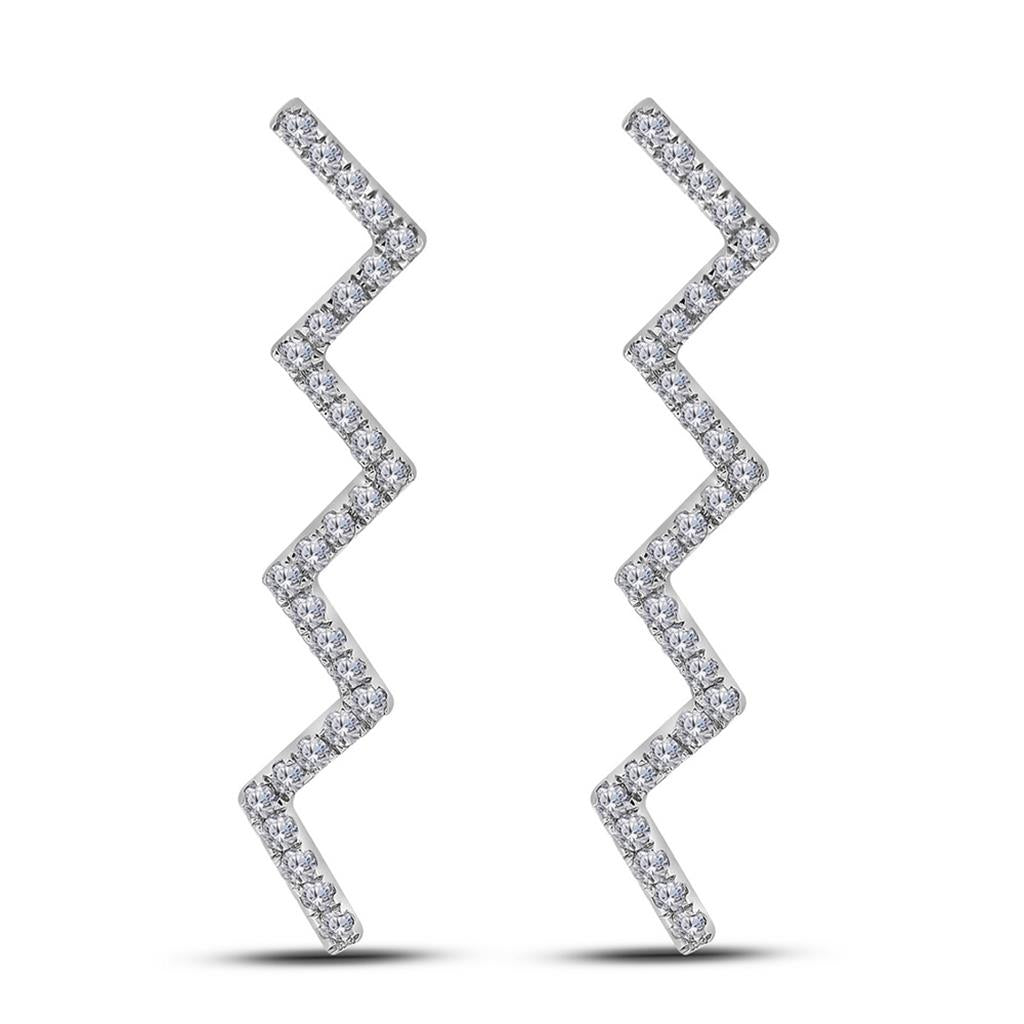 14k White Gold Round Diamond Zig Zag Climber Earrings 1/6 Cttw