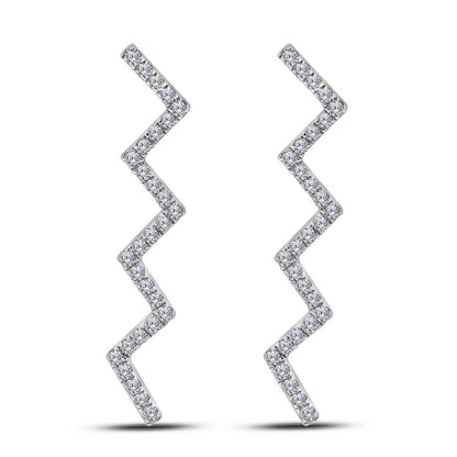 14k White Gold Round Diamond Zig Zag Climber Earrings 1/6 Cttw